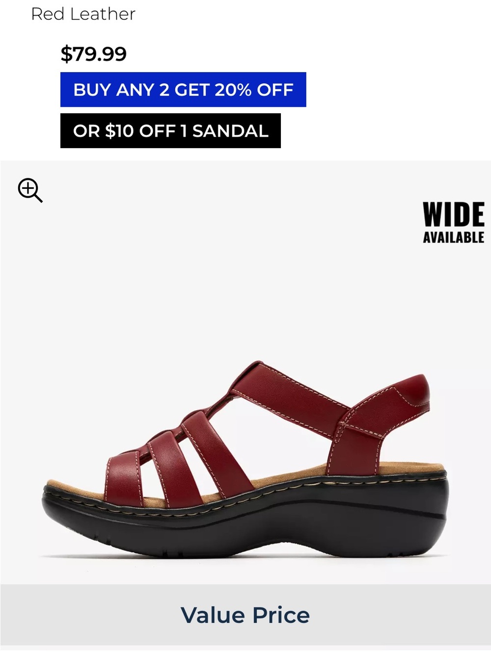Clarks Merliah 2 Ruby Red Leather Women's Sandal - Picture 2 of 8